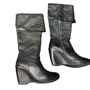 Kork-Ease Black Leather Wedge Boots Women’s 7.5 Side Zipper Stylish Winter Boot